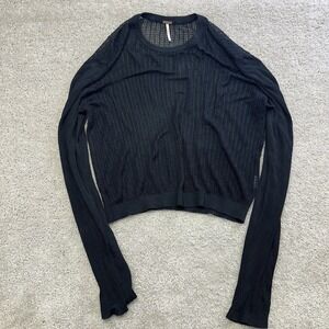 Free People H2O Crew Open Knit Cropped Boxy Y2K Silky Viscose Sweater XL
